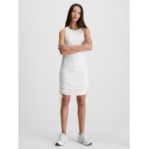 Calvin Klein dámské bílé šaty SIDE GATHERINGS DRESS - S (YBH)